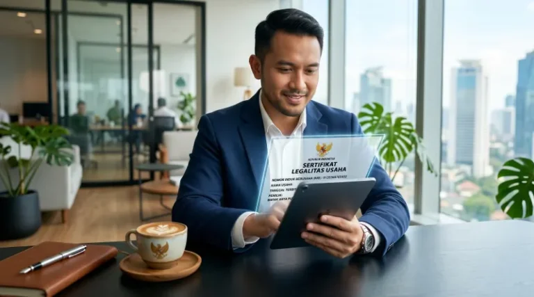 Pengusaha sedang meninjau sertifikat PT Perorangan setelah melunasi biaya pembuatan PT Perorangan secara online.